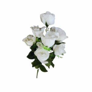 Fehér selyem rózsa csokor, 12 fejes, 42cm, művirág dekoráció - Kegyeleti dekoráció