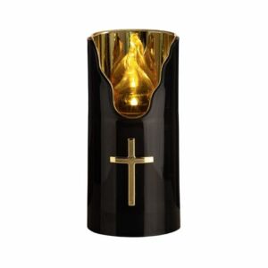 Kegyeleti LED gyertya, fekete arany kereszttel, emlékgyertya - Kegyeleti dekoráció