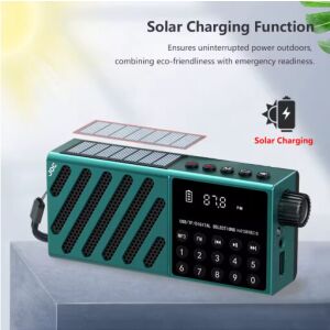 JOC-6138REC-S solarbetriebenes multifunktionales Kofferradio mit Bluetooth, USB, TF-Karte, Digitalanzeige und Stereosound in grau 141211494 - Radios