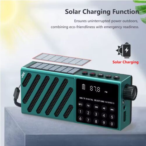 Radio portabil multifuncțional incarcare solara JOC-6138REC-S cu Bluetooth, USB, card TF, afișaj digital și sunet stereo de culoare gri 141211494