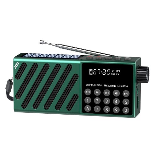 JOC-6138REC-S multifunkčné prenosné rádio so solárnym nabíjaním, Bluetooth, USB, TF kartou, digitálnym displejom a stereo zvukom v zelenej farbe 141211470