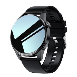 Smartwatch - Fekete szilikon multifunkciós okosóra Bluetooth hívással, NFC-vel, egészségfigyeléssel és vízálló sport karpánttal.