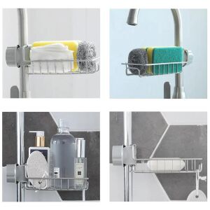 Raft organizator universal pentru bucatarie sau baie, montaj pe robinet, material otel, culoare Argintiu 141212034 - Bucătărie & Servirea mesei