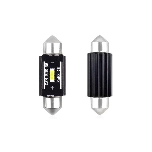 Sada LED autožiaroviek C5W 1 SMD 36mm bielych 12/24V, kompatibilných s CANBUS sofitom, určených pre automobilové alebo terénne súťaže. 141212886
