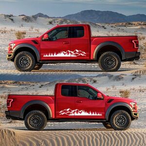 2er-Set selbstklebende Aufkleber für Offroad-Fahrzeuge, Modell „Wald & Berge“, Größe 100 x 20 cm, Farbe Weiß 141212972 - Autoaufkleber