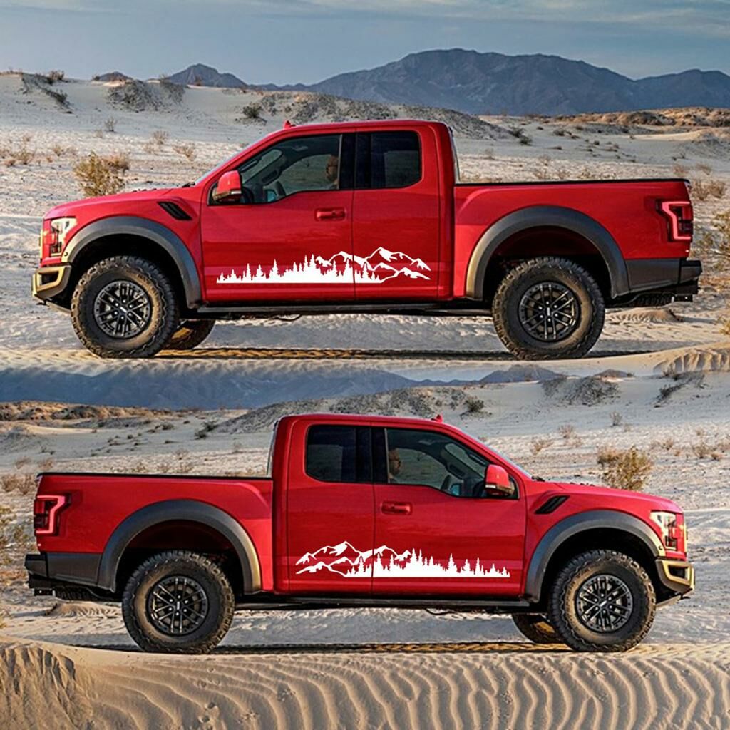 Sada 2 samolepiacich nálepiek pre terénne vozidlá, model "Les a hory", rozmer 100 x 20 cm, farba biela