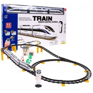 Vasúti pálya vonattal 52 elemből în acțiune. Set de tren cu telecomandă cu șine și gară. - Ramiz Tren, element feroviar, autostradă