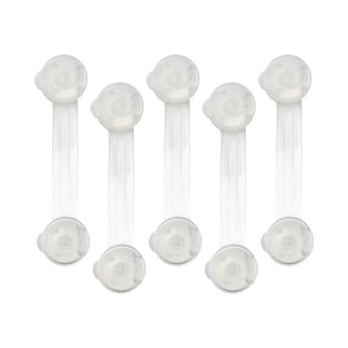 5 darabos NEXTLY gyermek ajtózár készlet, zárrendszer szekrényekhez, fiókokhoz, bútorokhoz, ablakokhoz, rugalmas, sarkokhoz és egyenes felületekhez, ragasztóval, műanyaggal és szilikonnal ragasztva, 15cm hosszú, átlátszó