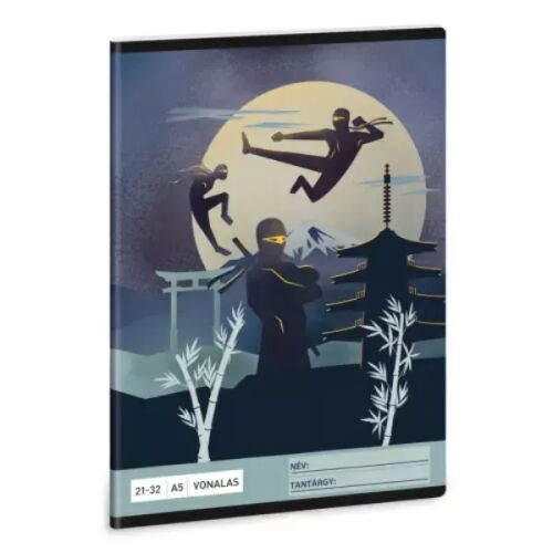 Ninjas in the Dark A5 linajkový zápisník do školy, obal s dizajnom ninja