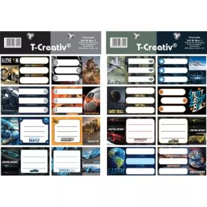 T-Creativ: Etykieta na zeszyty dla chłopców, zestaw 16 sztuk - różne rodzaje 141274286 - Tip-Top