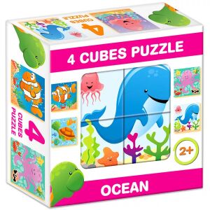 Mix Puzzle cu cuburi, 4 piese - Animale marine 141275497 - Puzzle
