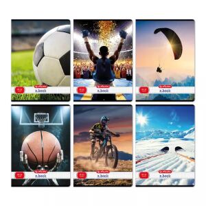 A4 bilježnica na kvadratiće sa sportskim motivima: nogomet, boks, paragliding, košarka, brdski biciklizam i skijanje. - Povratak u školu, školski pribor