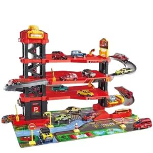 Négyemeletes tűzoltósági parkoló játékszett - 64 db-os 141282125 - Manyuk Toys