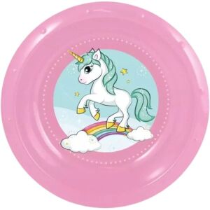 Farfurie din plastic roz cu unicorn - 18 cm, Veselă pentru copii - Servicii de masa pentru copii