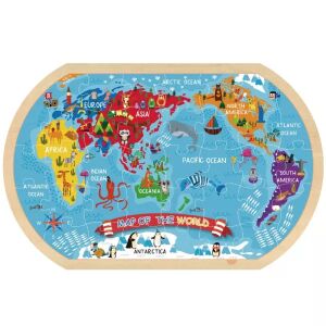 Tooky Toy Puzzle Mapa Świata, 36-elementowe puzzle drewniane dla dzieci - Puzzle