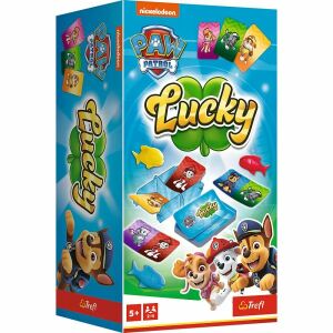 Opakowanie gry karcianej Trefl Psi Patrol Lucky. Rodzinna gra karciana z Chase, Skye i Marshallem. - Gra karciana