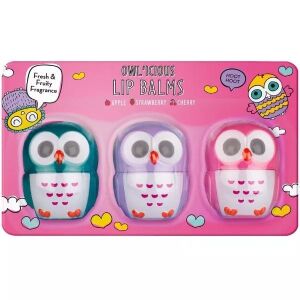 Zestaw balsamów do ust Owl'icious - smaki jabłkowy, truskawkowy, wiśniowy - Pielęgnacja ust