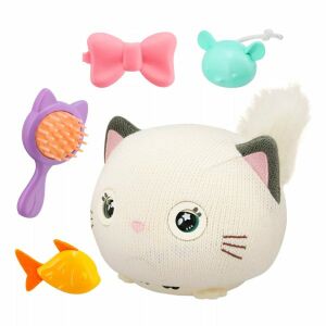 Jucărie interactivă pentru pisoi Purro cu accesorii, inclusiv perie, pește, fundă - Plușuri interactive