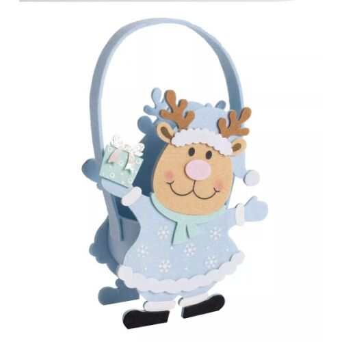 Niebieska torba na prezenty z filcu w kształcie renifera, dekoracja świąteczna