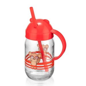 QLUX szívószálas üvegpohár 370ml - Teddy piros 141378948 - Itatópohár, pohár