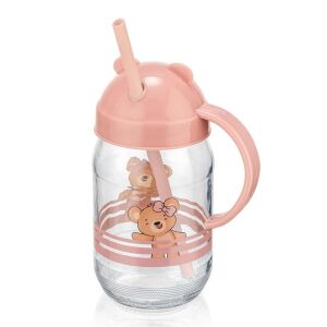 QLUX szívószálas üvegpohár 370ml - Teddy rózsaszín 141378960 - Itatópohár, pohár