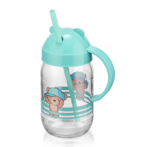 QLUX szívószálas üvegpohár 370ml - Teddy kék 141378970