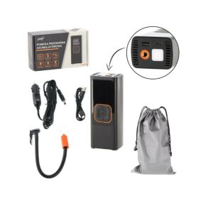 Elektromos autó légszivattyú, LCD digitális kijelző, LED zseblámpa, 7500 mAh, Hordozható, USB vagy autós szivargyújtó töltés, szivargyújtó csatlakozó, fekete 141382627 - Elektromos pumpa