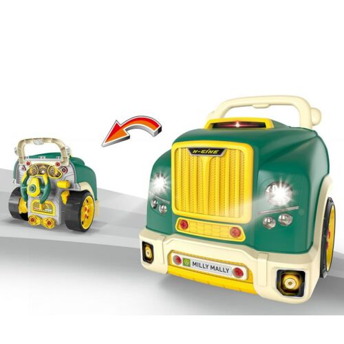 Milly Mally N-GINE zöld játékautó eleje nyitható motorháztetővel és motorral, STEM oktatójáték