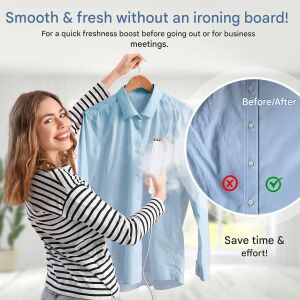 ProfiCare 2in1 Vertical Steam Iron in use, before and after wrinkle removal - Steam iron