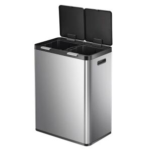 EKO nyomógombos szemetes, Essential Touch, 2x30 literes űrtartalom, 2 kivehető rekesz, zsákrögzítő, ergonomikus, rozsdamentes acél test, ujjlenyomat-taszító, integrált fogantyú, rozsdamentes