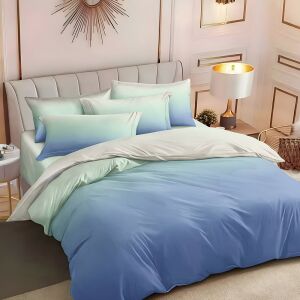 EmonaMall S18067 синьо и зелено омбре двулицев комплект спално бельо, 6 части - Бельо