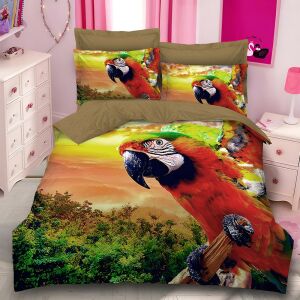 Спален комплект EmonaMall S13981 с принт на папагал, 6 части - Бельо