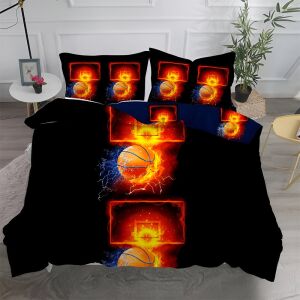 EmonaMall 3D Комплект спално бельо с баскетбол, 4 части, двулицев плик за завивка с калъфки за възглавници - Бельо