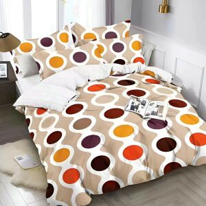 Двулицев спален комплект EmonaMall, 6 части, бежов и бял геометричен модел - Бельо