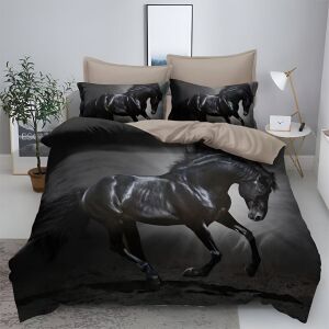 Спален комплект EmonaMall S18090 с принт на черен кон, 6 части - Бельо