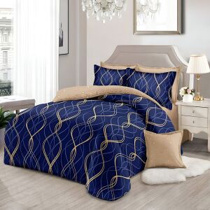 Двулицев спален комплект EmonaMall S18472 тъмносин и бежов, 6 части - Бельо