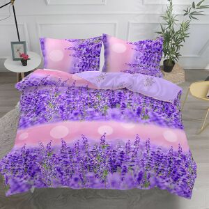 3D спално бельо EmonaMall, Модел S13302, лилав флорален модел - Бельо