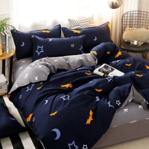 Двулицев спален комплект EmonaMall S18489, тъмносин и сив със звезди, луни и прилепи - Бельо