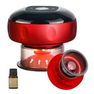 Teno® elektromos masszírozó, tapadókorongos, 12 hő- és nyomásfokozat, elősegíti a vérkeringést, masszázshoz/tónushoz/limfatikus elvezetéshez, 1800 mAh akkumulátor, USB töltés, illóolajjal, piros színű 141395772 - Narancsbőr elleni masszírozó