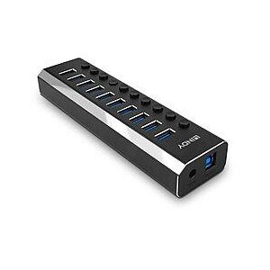 Hub Lindy cu 10 porturi USB 3.0 și comutatoare pornit/oprit 141410455 - Hub-uri USB