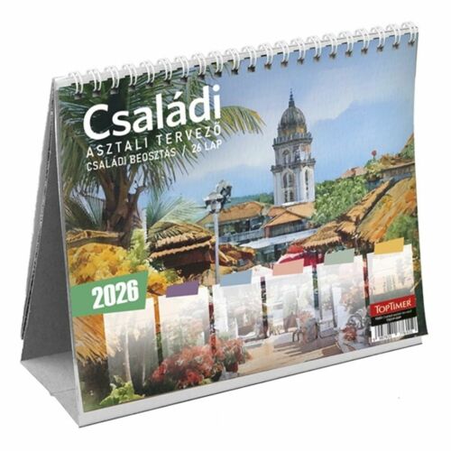 Asztali naptár 2026 kép nélküli TOPTIMER T053 családi tervező álló fehér lapos 141411442