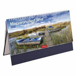 Asztali naptár 2026 képes TOPTIMER T056 álló fehér lapos Magyarországot járva kék
