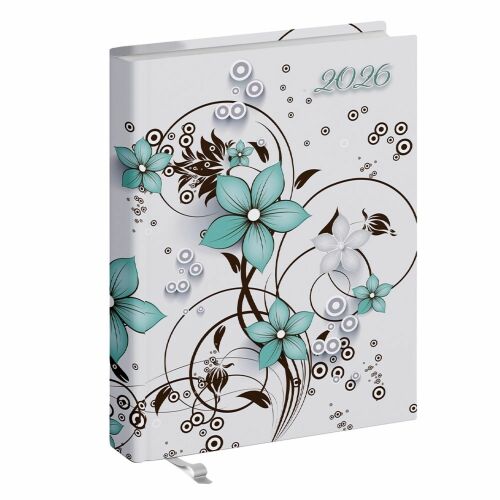 Zsebnaptár 2026 REALSYSTEM 2 Day B/6 kétnapos álló fehér lapos Virágminta 141414238