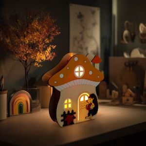 Világító dekoráció - gomba ház sünivel - 15 x 16 x 5 cm - fából 141414970 - Őszi dekorációs kellék