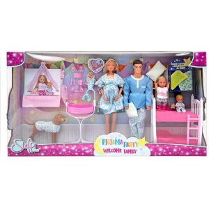 Simba Steffi Love Pyjama Party Spielset in Box - Familienpuppen-Set mit Zubehör - Baba