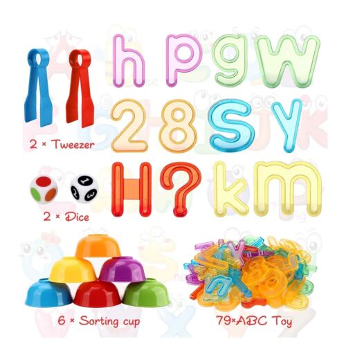 Montessori szortírozó és számoló oktató játék -  számok, betűk 79 db-os 141418367