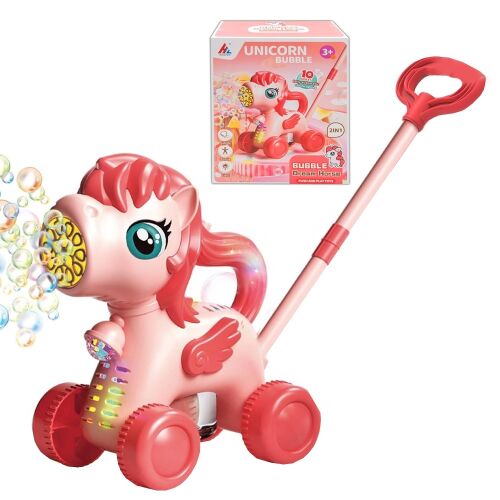 Jucărie Suflantă Baloane de Săpun Unicorn Roz cu Mâner și Lumini LED