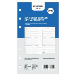 Kalendárium betét, tervező, Filofaxhoz, personal méret, heti, 1 hét/2 oldal, 2026 141423543 - Irodai kiegészítő