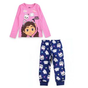 Súprava pyžama Gabby's Dollhouse, ružový top s dlhým rukávom a modré pyžamové nohavice - Nickelodeon Detské pyžamá, nočné košele