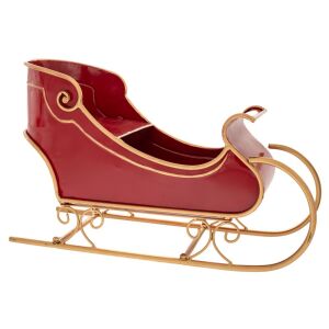 Piros és arany fém Mikulás szán dekoráció, 52 cm - Karácsony